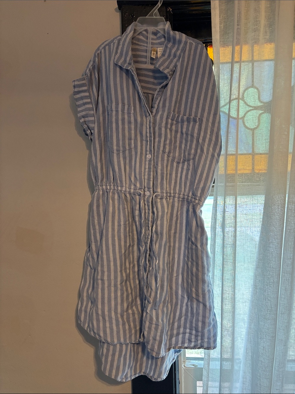 Women’s  Blue Stripe Button-Front Shirt Dress